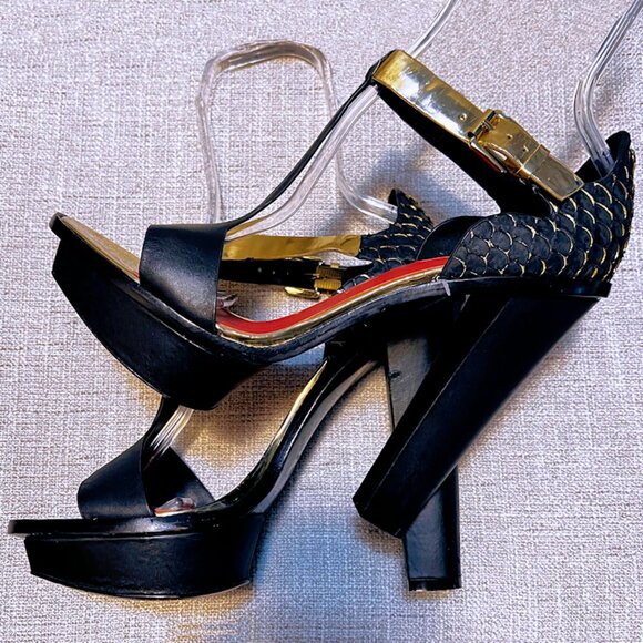 Vintage CHARLES JOURDAN PARIS Open Toe Leather T-Strap Platform High Heels Black - Picture 15 of 15